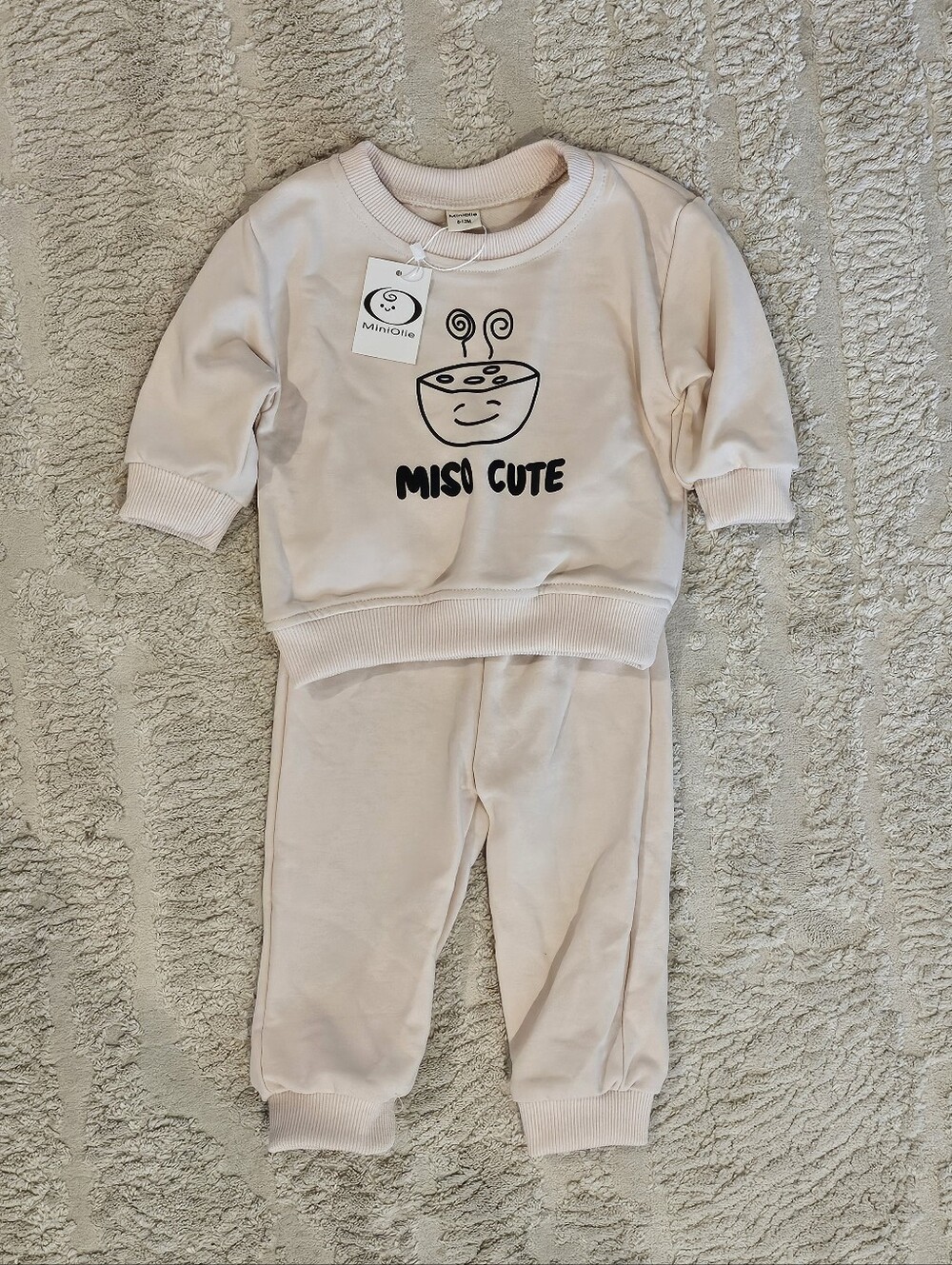 New Mini Olie Pink Baby Sweatshirt & Joggers Set with 'MISO CUTE' Graphic 6-12m